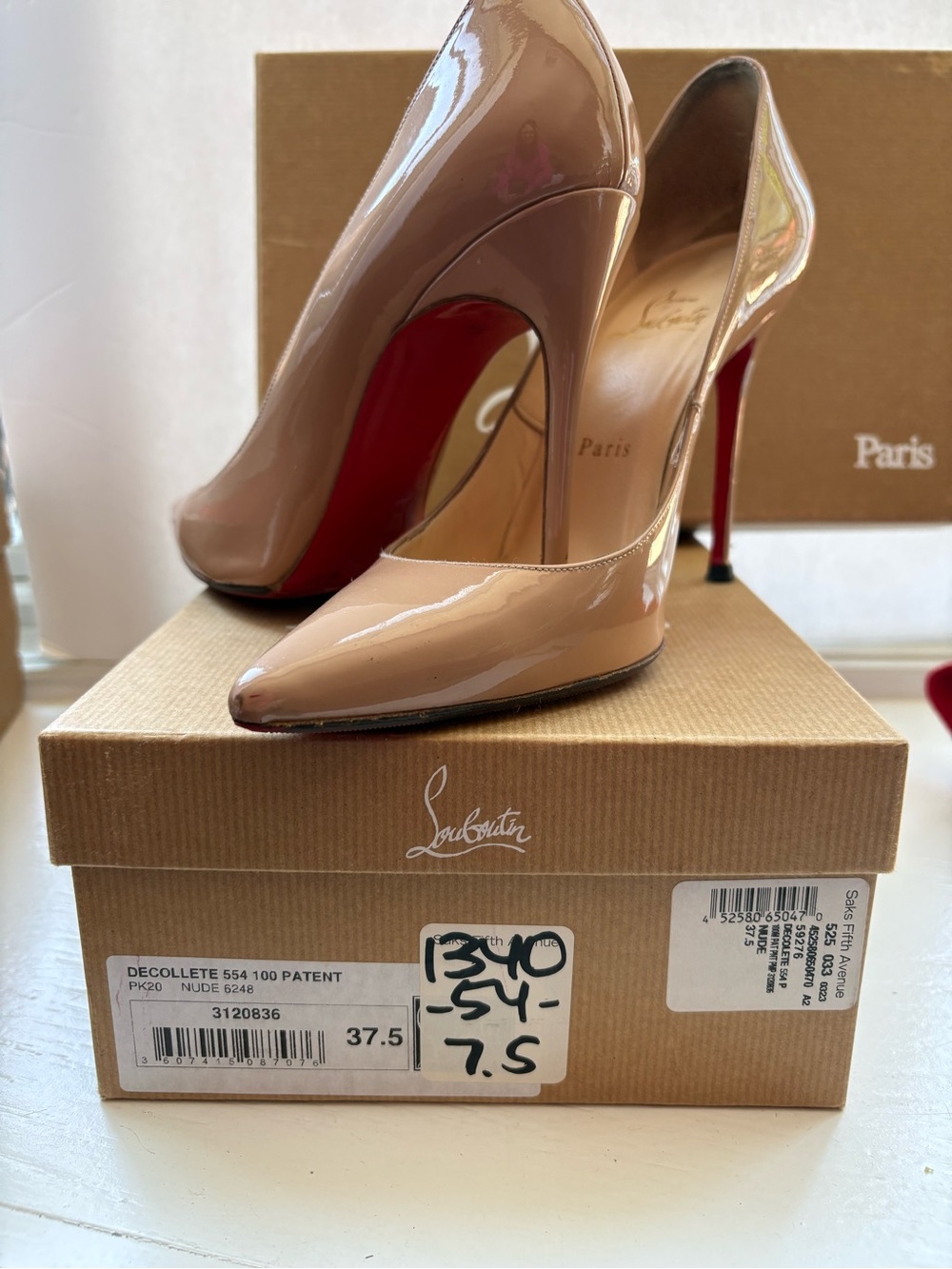 Christian Louboutin Nude Patent Leather Pointed-Toe Pumps with Red Sole